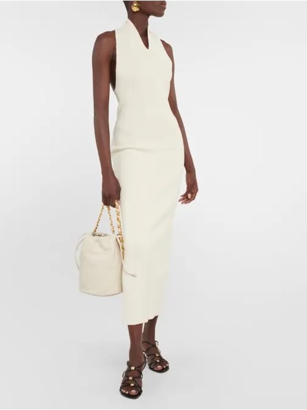 KHAITE THE ALMFAI Cream Sleeveless Ribbed Midi Dress - Picture 3 of 7